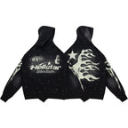 Hellstar Star‑Flame Starry Print Black Hoodie