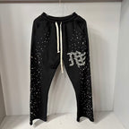 MIXED EMOTION Rhinestone Logo Wide‑Leg Sweatpants