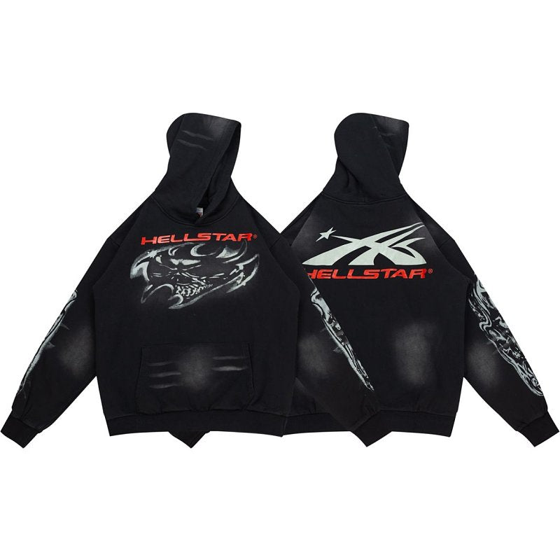 Hellstar Dragon X Logo Double‑Sided Print Black Hoodie