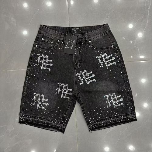 MIXED EMOTION Rhinestone Logo Denim Shorts