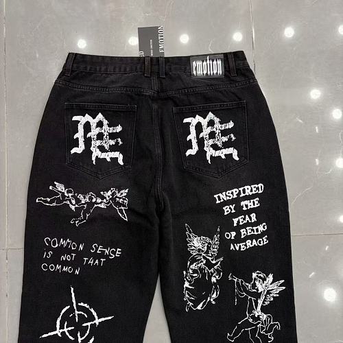 MIXED EMOTION Graffiti‑Print Straight‑Leg Jeans