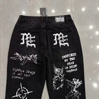 MIXED EMOTION Graffiti‑Print Straight‑Leg Jeans