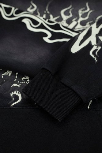 Hellstar Gothic Flame‑Face Black Hoodie