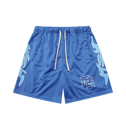 MIXED EMOTION Tribal Side‑Print Mesh Shorts