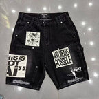 MIXED EMOTION Patchwork Distressed Denim Shorts