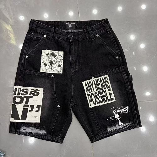MIXED EMOTION Patchwork Distressed Denim Shorts