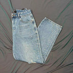 MIXED EMOTION Distressed Rivet‑Accent Straight‑Leg Jeans
