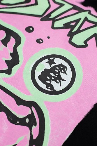 Hellstar Pink‑Green Skeleton Graphic Black Hoodie