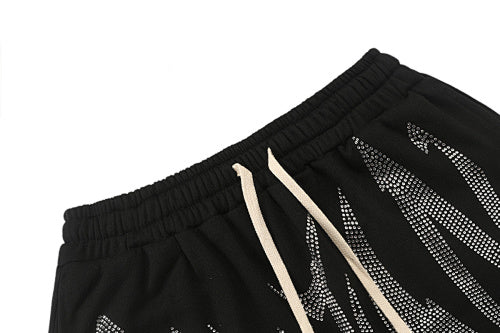 MIXED EMOTION Rhinestone Gothic Letter French Terry Shorts