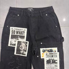 MIXED EMOTION Patch‑Work Distressed Straight‑Leg Jeans