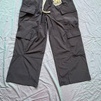 MIXED EMOTION Crest Patch Wide‑Leg Cargo Pants
