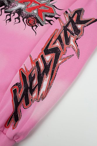 Hellstar Gothic Flame‑Face Pink Hoodie