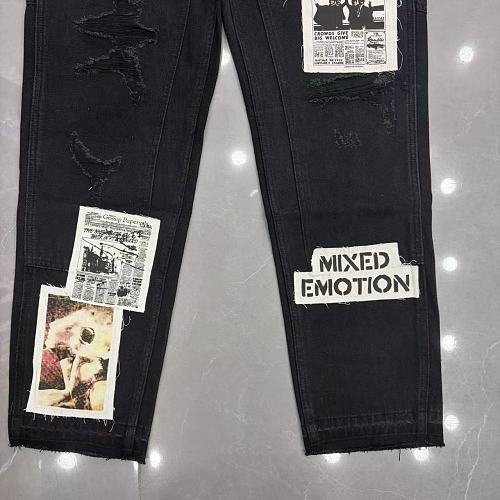 MIXED EMOTION Patch‑Work Distressed Straight‑Leg Jeans