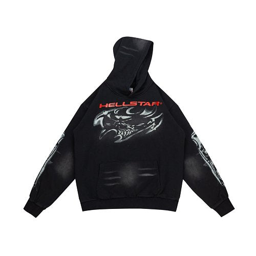 Hellstar Dragon X Logo Double‑Sided Print Black Hoodie