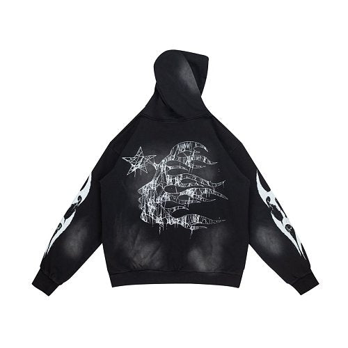 Hellstar Spider‑Web Star Graphic Black Hoodie