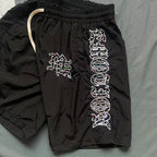 MIXED EMOTION Side‑Striped Rhinestone Logo Nylon Shorts