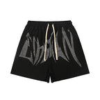 MIXED EMOTION Rhinestone Gothic Letter French Terry Shorts