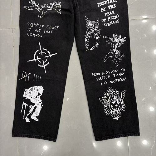 MIXED EMOTION Graffiti‑Print Straight‑Leg Jeans
