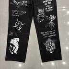 MIXED EMOTION Graffiti‑Print Straight‑Leg Jeans