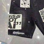 MIXED EMOTION Patchwork Distressed Denim Shorts