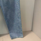 MIXED EMOTION Distressed Rivet‑Accent Straight‑Leg Jeans
