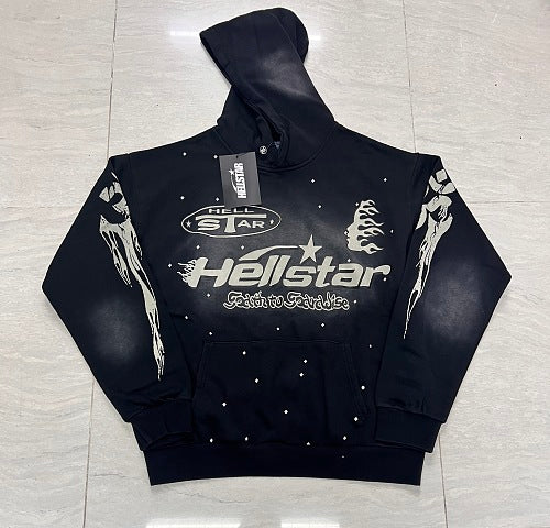 Hellstar Star‑Flame Starry Print Black Hoodie