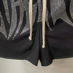 MIXED EMOTION Rhinestone Gothic Letter French Terry Shorts