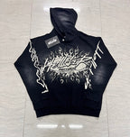 Hellstar Gothic Flame‑Face Black Hoodie