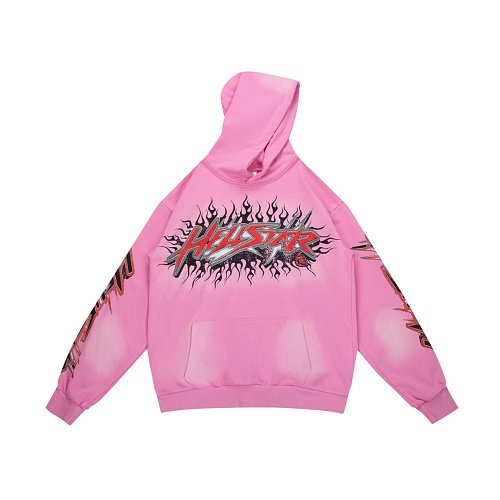 Hellstar Gothic Flame‑Face Pink Hoodie Main Image