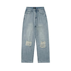 MIXED EMOTION Ripped‑Knee Vintage Light‑Wash Straight‑Leg Jeans