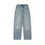MIXED EMOTION Ripped‑Knee Vintage Light‑Wash Straight‑Leg Jeans
