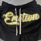 MIXED EMOTION Gold Script Logo Nylon Casual Shorts