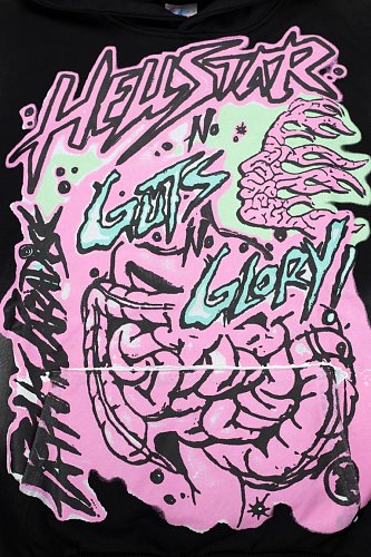 Hellstar Pink‑Green Skeleton Graphic Black Hoodie