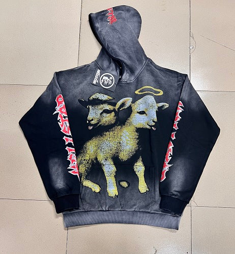 Hellstar Lamb Graphic Black‑Faded Hoodie