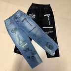 MIXED EMOTION Graffiti‑Print Straight‑Leg Jeans