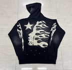 Hellstar Star‑Flame Starry Print Black Hoodie