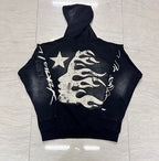 Hellstar Gothic Flame‑Face Black Hoodie