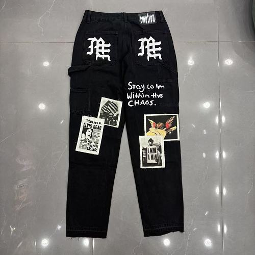 MIXED EMOTION Patch‑Work Distressed Straight‑Leg Jeans