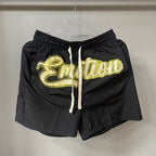 MIXED EMOTION Gold Script Logo Nylon Casual Shorts
