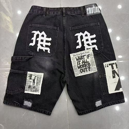 MIXED EMOTION Patchwork Distressed Denim Shorts