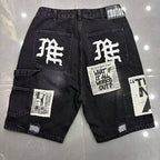 MIXED EMOTION Patchwork Distressed Denim Shorts