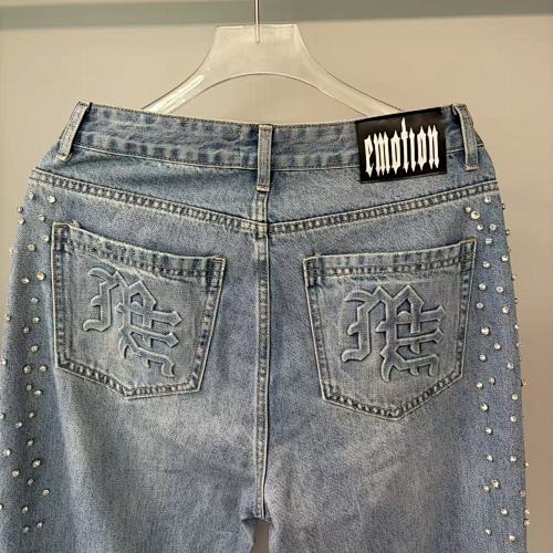 MIXED EMOTION Distressed Rivet‑Accent Straight‑Leg Jeans