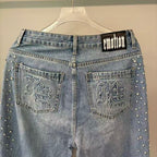 MIXED EMOTION Distressed Rivet‑Accent Straight‑Leg Jeans