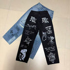 MIXED EMOTION Graffiti‑Print Straight‑Leg Jeans