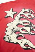 Hellstar Gothic Flame‑Face Red Hoodie