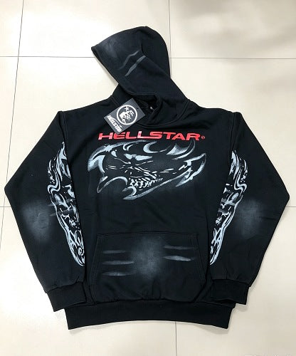 Hellstar Dragon X Logo Double‑Sided Print Black Hoodie
