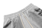 MIXED EMOTION Gothic Side‑Print Frayed Sweat Shorts