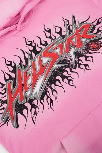 Hellstar Gothic Flame‑Face Pink Hoodie