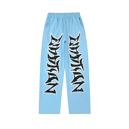MIXED EMOTION Gothic Letter Wide‑Leg Sweat Pants Main Image