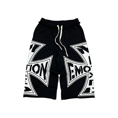 MIXED EMOTION Big Graphic Print Casual Sweat Shorts